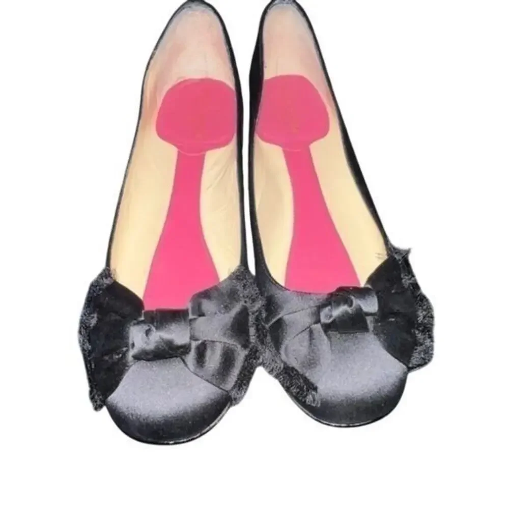 UEC KATE SPADE PEGGY BLACK SATIN BALLET FLATS WITH BOW SZ 7.5